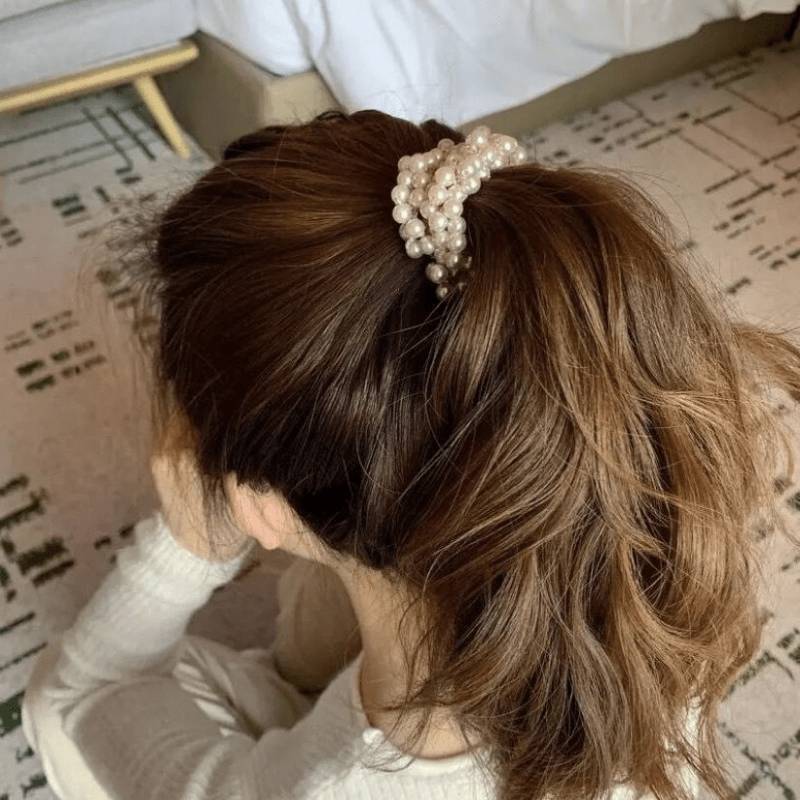 Faux Pearl Hair Tie Scrunchies Beaded Elastic Hair Accessory