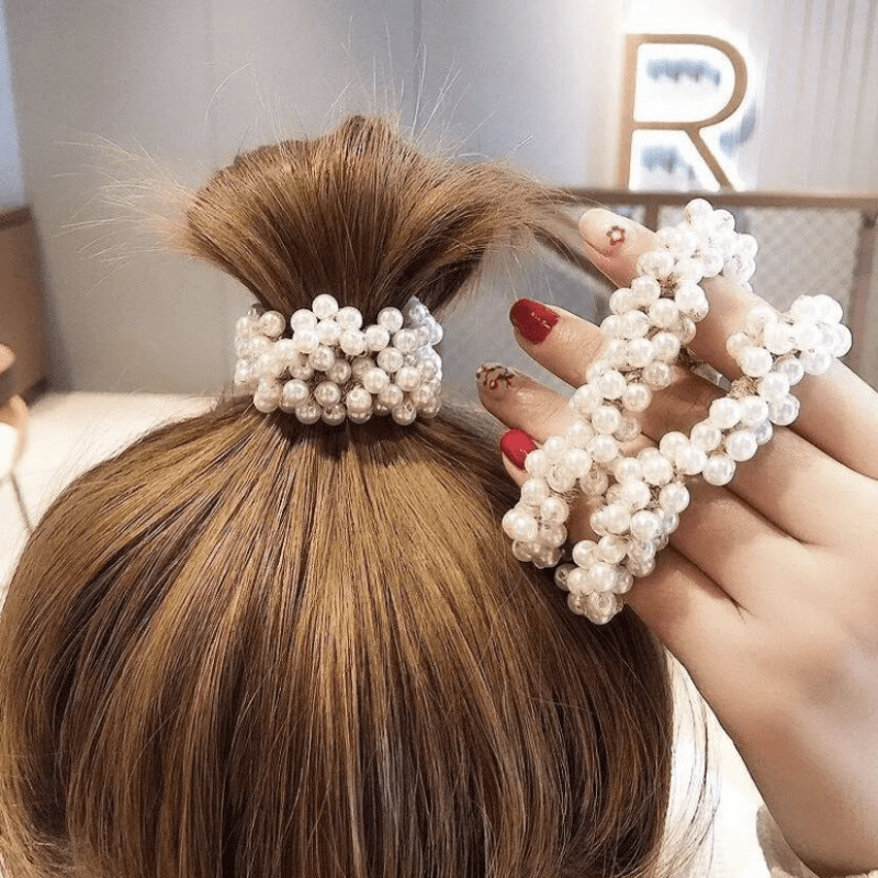 Faux Pearl Hair Tie Scrunchies Beaded Elastic Hair Accessory
