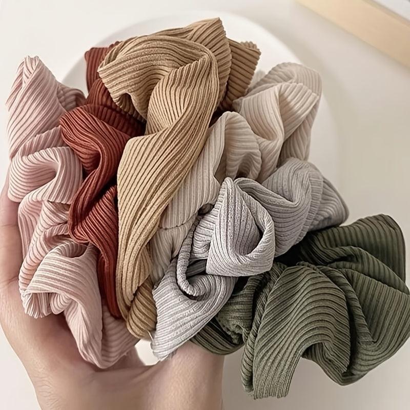 6pcs Morandi Knit Hair Scrunchies Elastic Bands Set