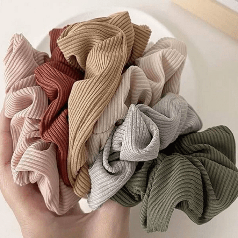 6pcs Morandi Knit Hair Scrunchies Elastic Bands Set