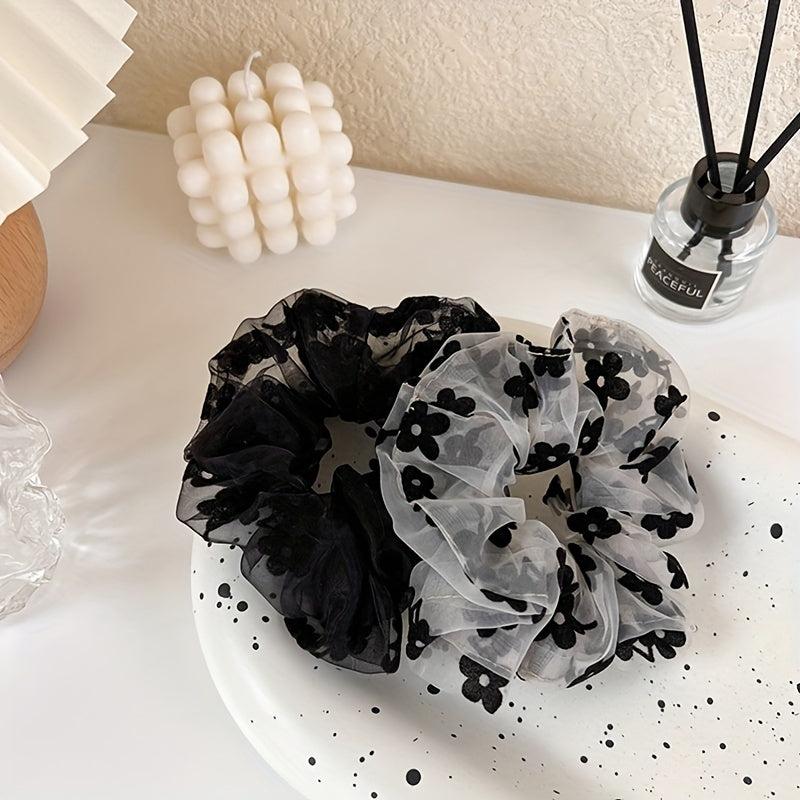 2pcs Floral Scrunchie Ponytail Holder