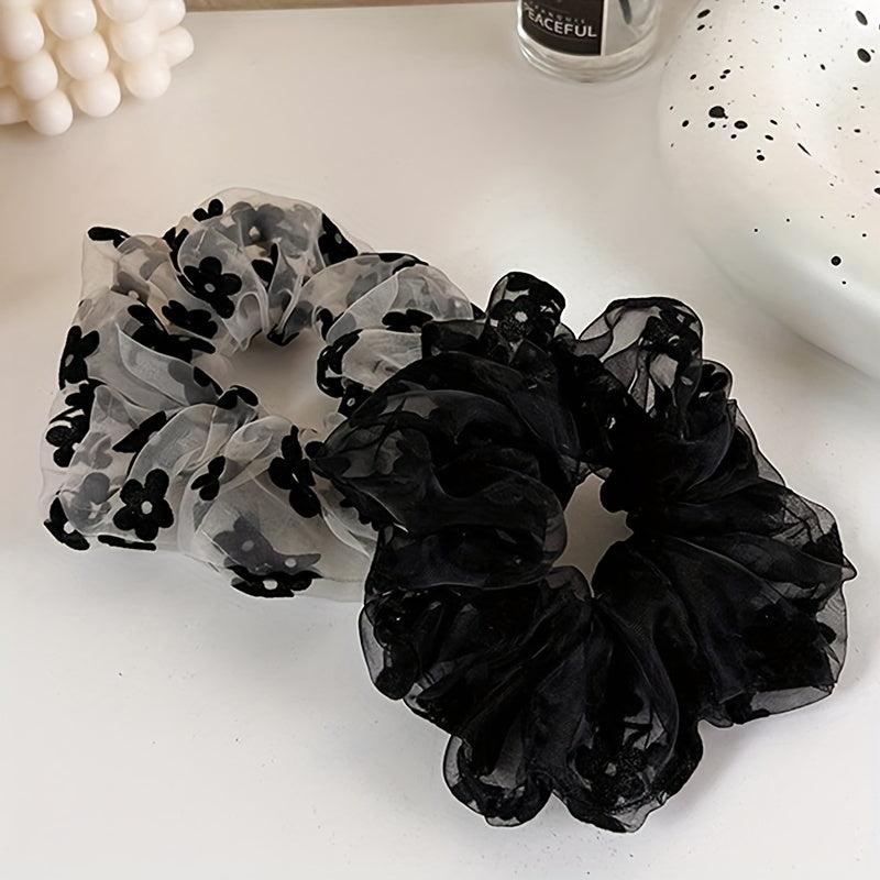 2pcs Floral Scrunchie Ponytail Holder