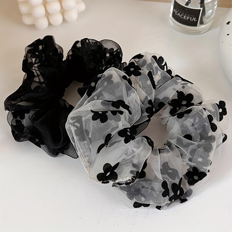 2pcs Floral Scrunchie Ponytail Holder