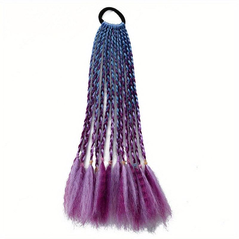 Colorful Braided Ponytail Wig Hair Tie Gradient Synthetic Braid Hair Extension