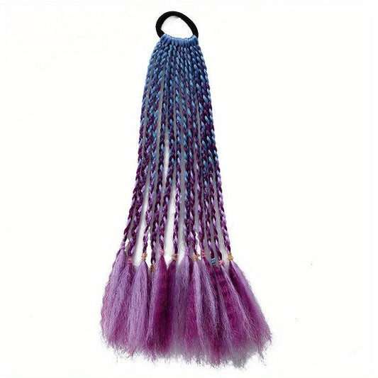 Colorful Braided Ponytail Wig Hair Tie Gradient Synthetic Braid Hair Extension