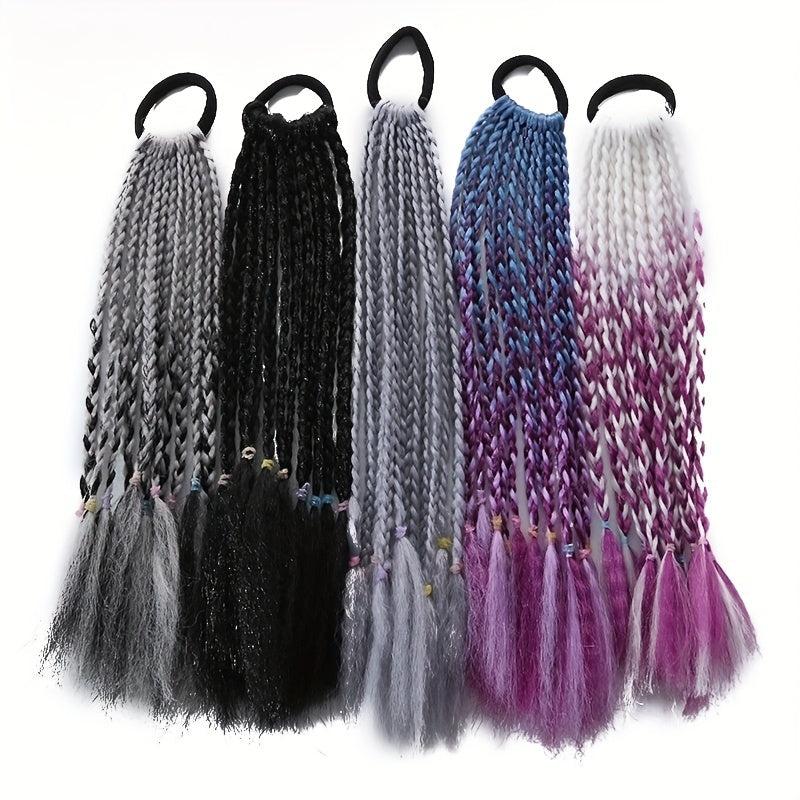 Colorful Braided Ponytail Wig Hair Tie Gradient Synthetic Braid Hair Extension