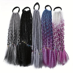 Colorful Braided Ponytail Wig Hair Tie Gradient Synthetic Braid Hair Extension