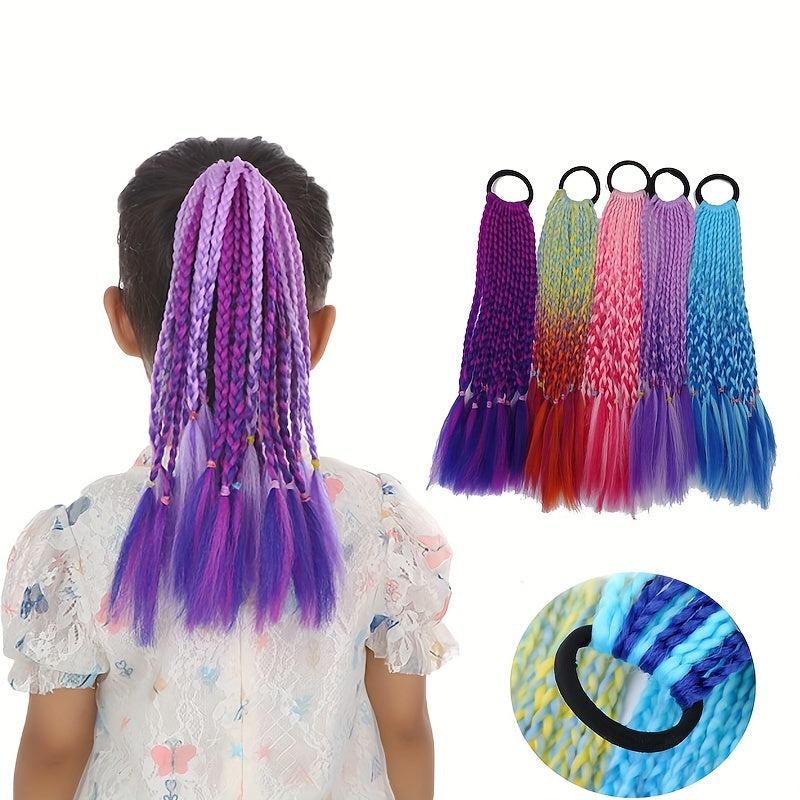 Colorful Braided Ponytail Wig Hair Tie Gradient Synthetic Braid Hair Extension