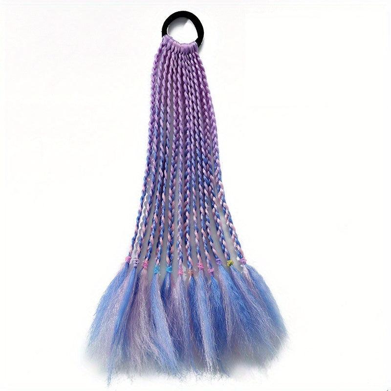 Colorful Braided Ponytail Wig Hair Tie Gradient Synthetic Braid Hair Extension