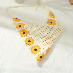 Boho Daisy Crochet Hair Bandana Headscarf Vintage Headband