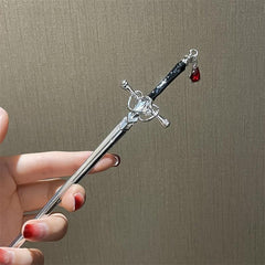 Chinese Style Punk Ruby Hairpin Silvery Sword Hanfu Vintage Hair Pin