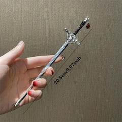 Chinese Style Punk Ruby Hairpin Silvery Sword Hanfu Vintage Hair Pin