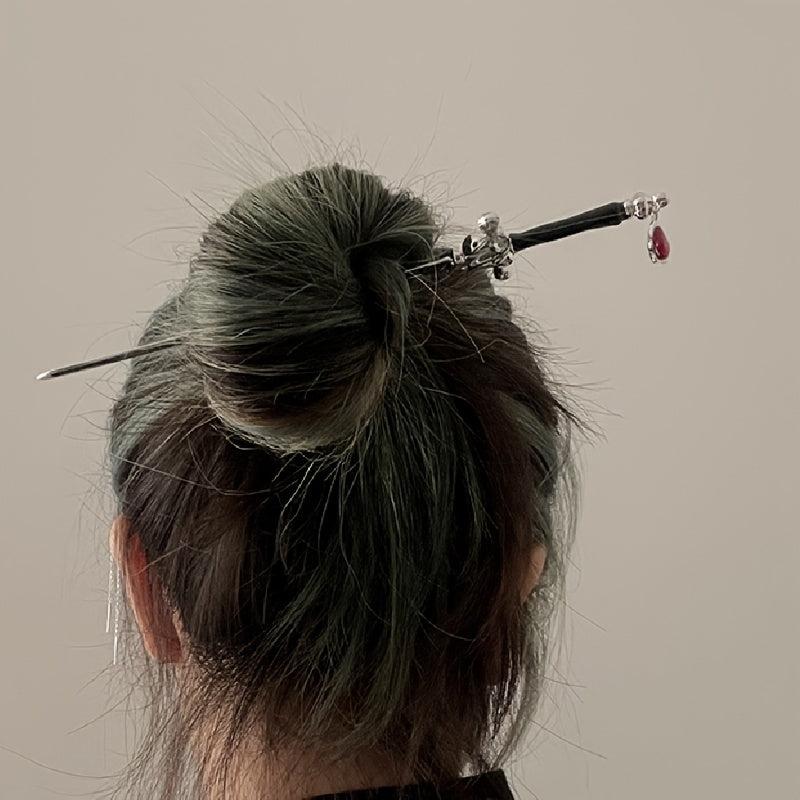 Chinese Style Punk Ruby Hairpin Silvery Sword Hanfu Vintage Hair Pin