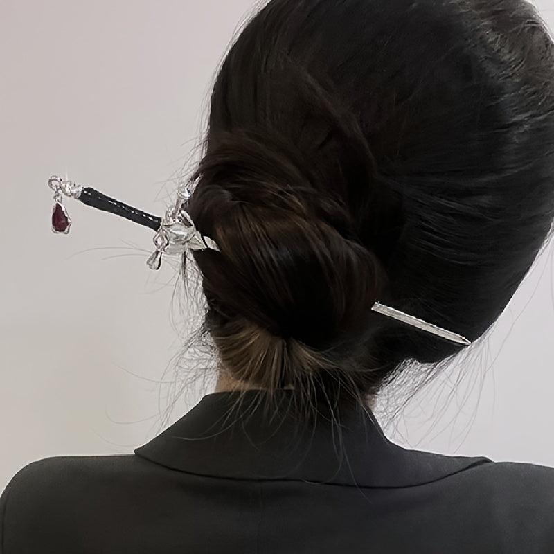 Chinese Style Punk Ruby Hairpin Silvery Sword Hanfu Vintage Hair Pin