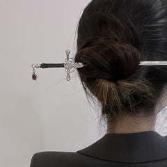 Chinese Style Punk Ruby Hairpin Silvery Sword Hanfu Vintage Hair Pin