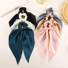 Red Satin Hair Ribbon Scrunchy Bow Scarf Elastic Hair Ties Bands