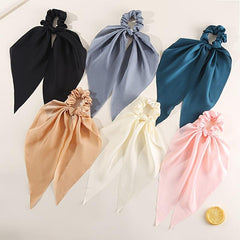 Red Satin Hair Ribbon Scrunchy Bow Scarf Elastic Hair Ties Bands