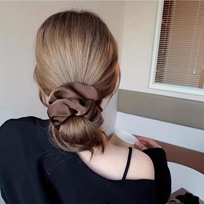 Soft Silk Hair Scrunchies for Women Girls - Solid Color Hair Tie