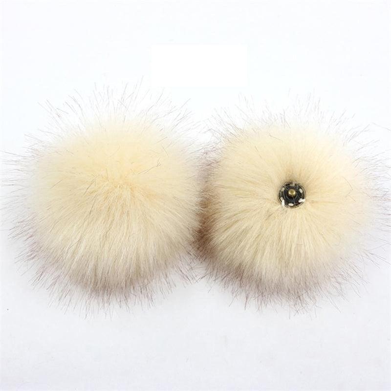 2pcs DIY Faux Fur Pom Pom with Press Button - Removable Fluffy Pompom