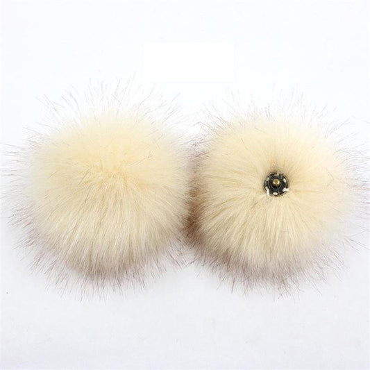 2pcs DIY Faux Fur Pom Pom with Press Button - Removable Fluffy Pompom