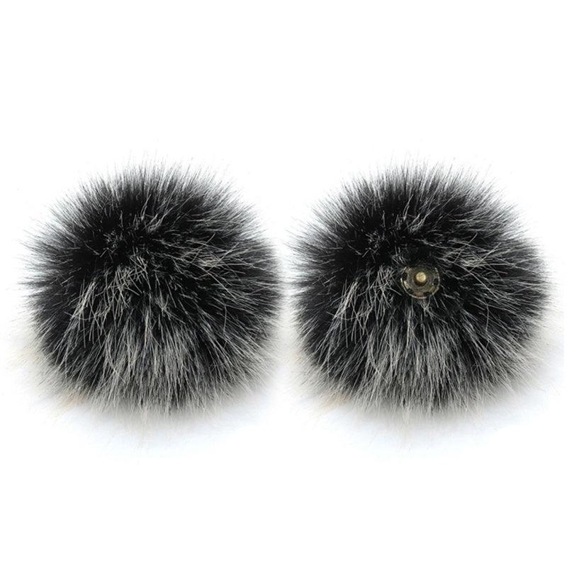 2pcs DIY Faux Fur Pom Pom with Press Button - Removable Fluffy Pompom