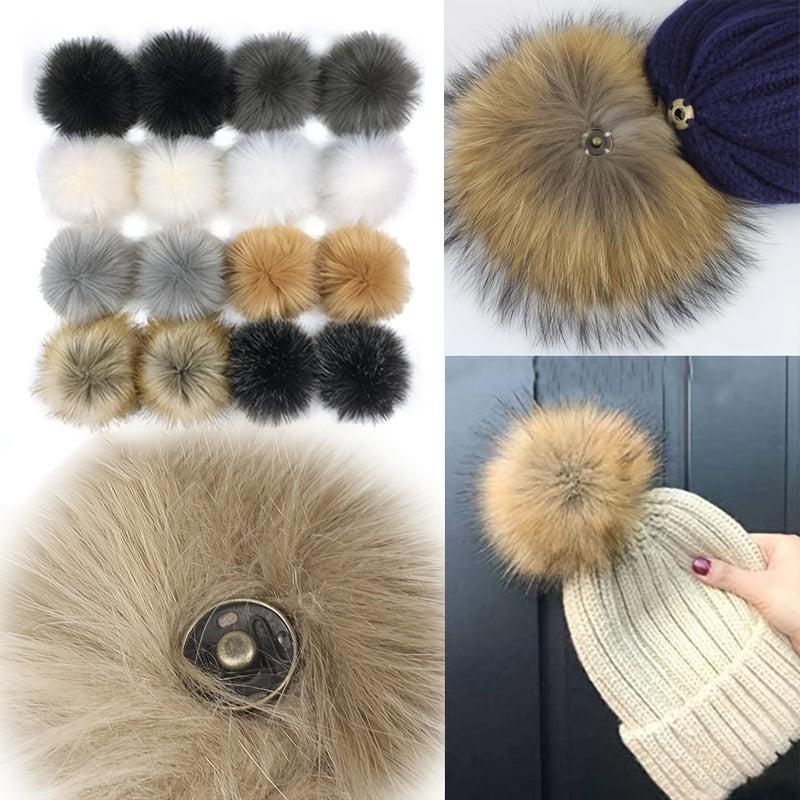 2pcs DIY Faux Fur Pom Pom with Press Button - Removable Fluffy Pompom