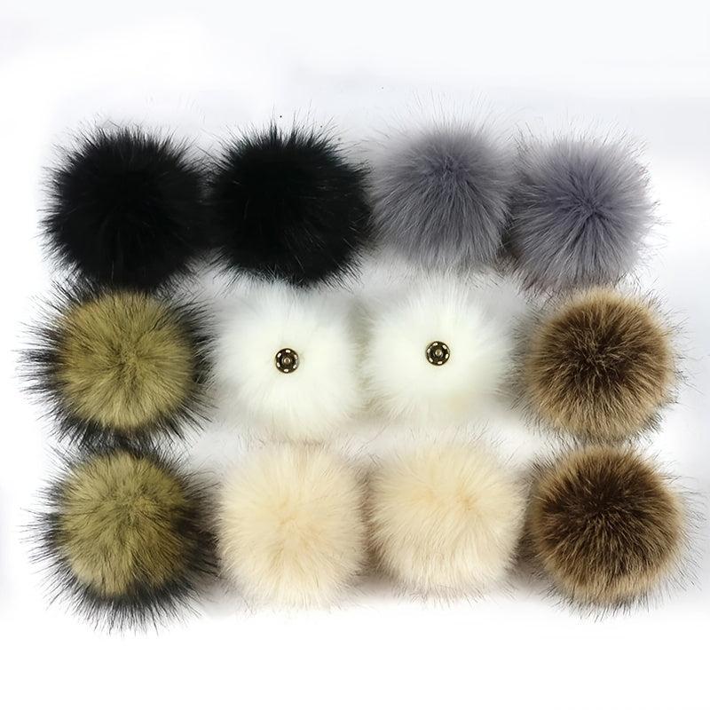 2pcs DIY Faux Fur Pom Pom with Press Button - Removable Fluffy Pompom
