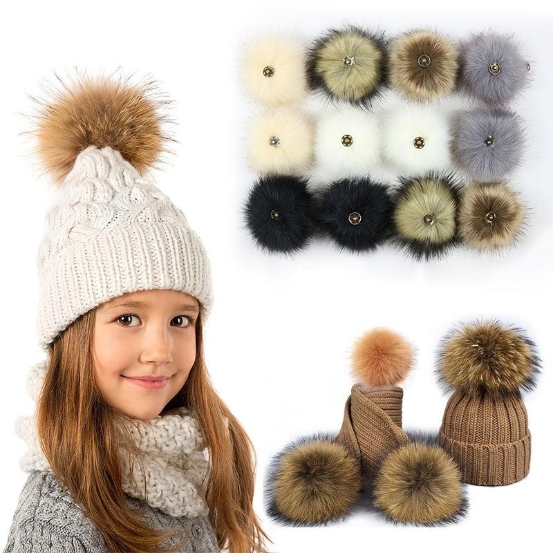 2pcs DIY Faux Fur Pom Pom with Press Button - Removable Fluffy Pompom