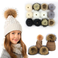 2pcs DIY Faux Fur Pom Pom with Press Button - Removable Fluffy Pompom