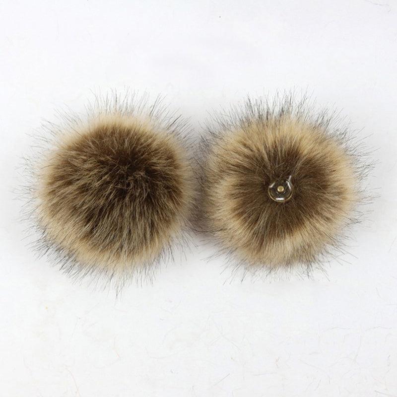 2pcs DIY Faux Fur Pom Pom with Press Button - Removable Fluffy Pompom