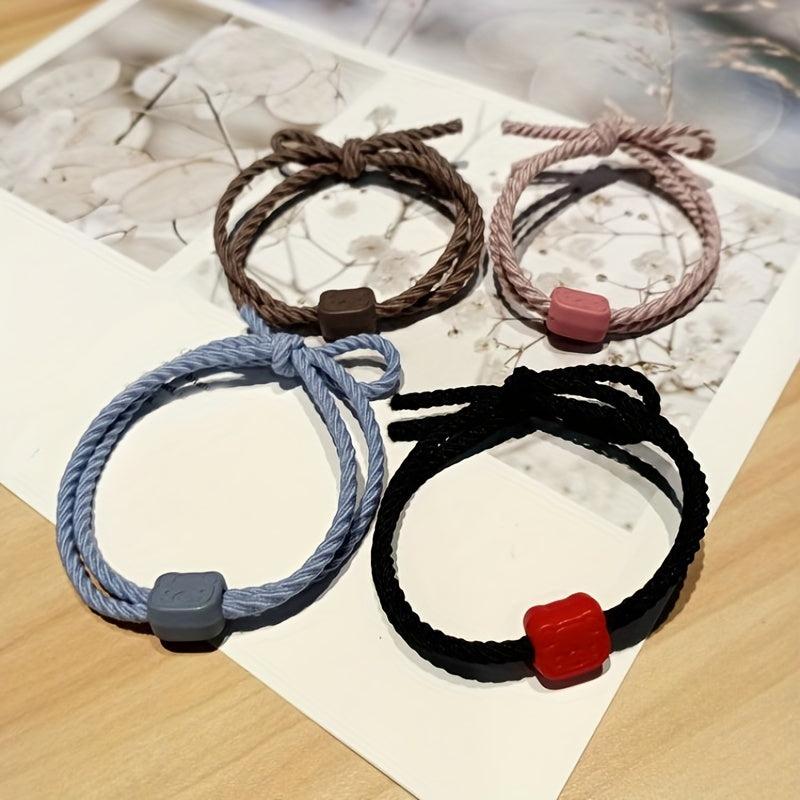 5pcs Cartoon Pig Hair Rope Sweet Bracelet Ponytail Holder Hair Accessories