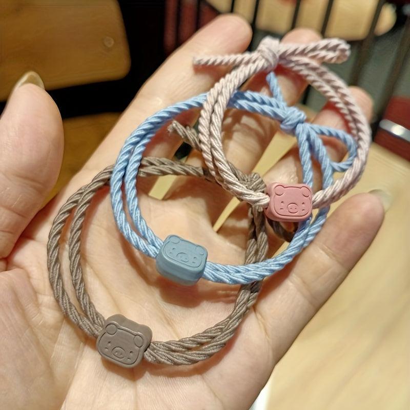 5pcs Cartoon Pig Hair Rope Sweet Bracelet Ponytail Holder Hair Accessories
