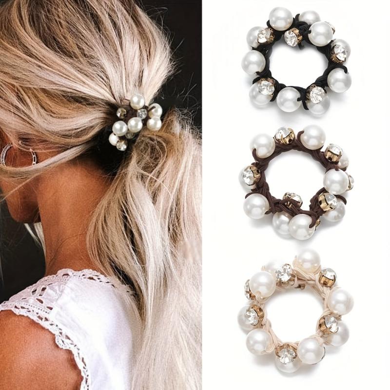Faux Pearl Hair Ties Rhinestone Elastic Scrunchies Hair Accessories