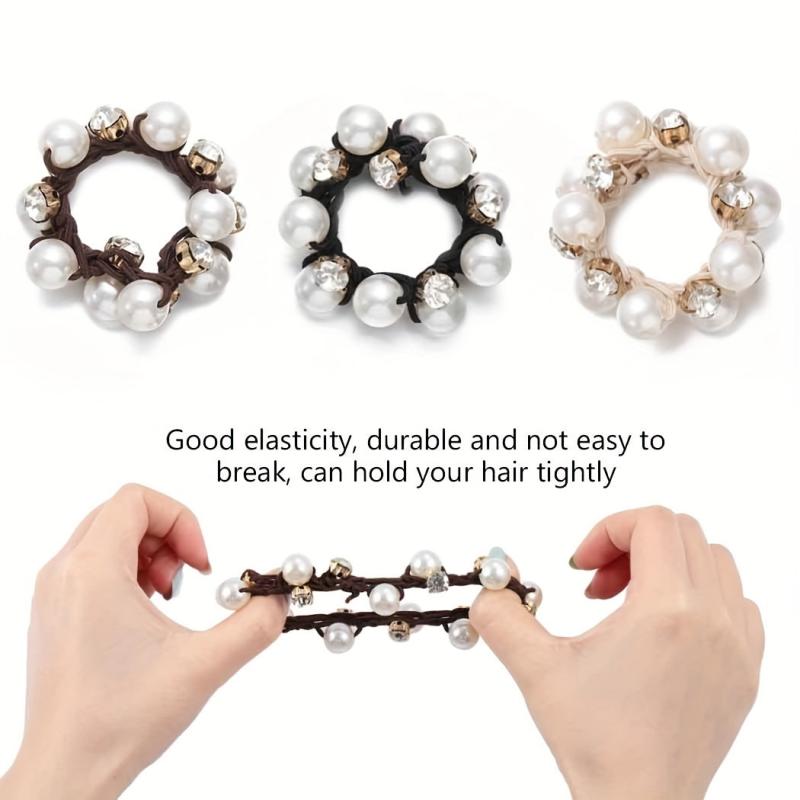 Faux Pearl Hair Ties Rhinestone Elastic Scrunchies Hair Accessories