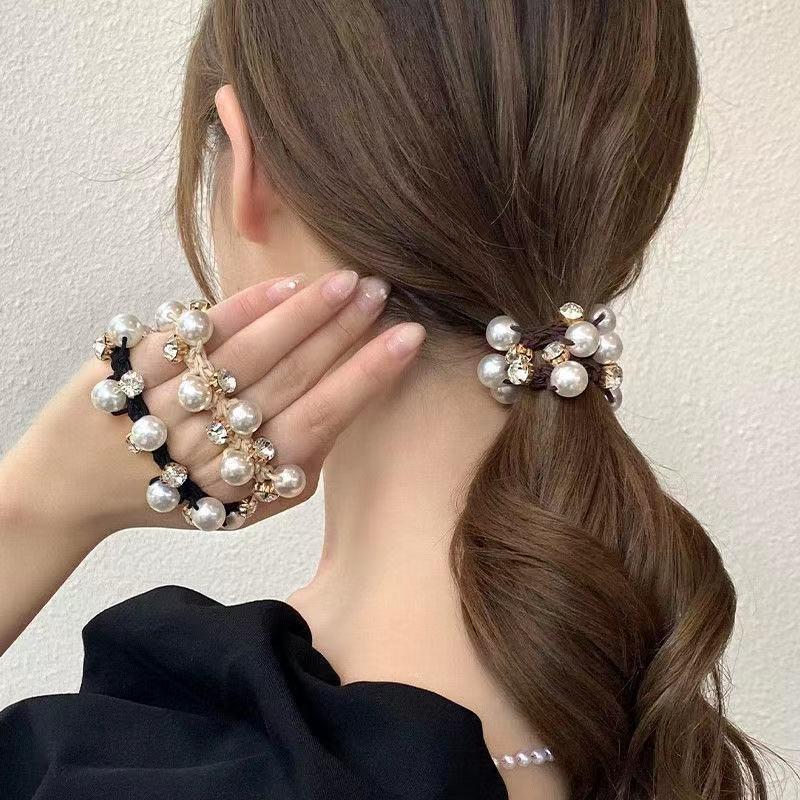 Faux Pearl Hair Ties Rhinestone Elastic Scrunchies Hair Accessories