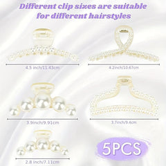 5pcs Pearl Hair Claw Clips Strong Grip Hair Jaw Clip Accessories