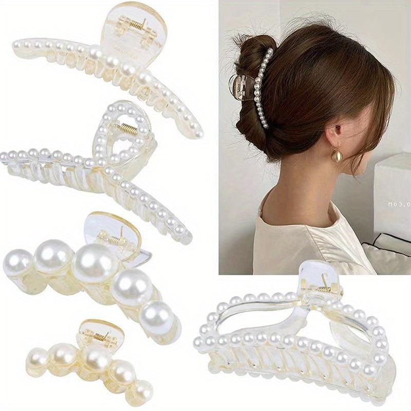 5pcs Pearl Hair Claw Clips Strong Grip Hair Jaw Clip Accessories