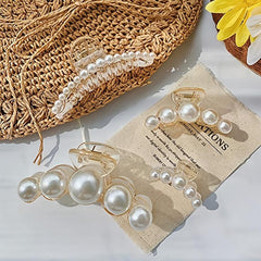 4pcs French Faux Pearl Hair Claw Clip Non Slip Strong Hold Grip Hair Accessories