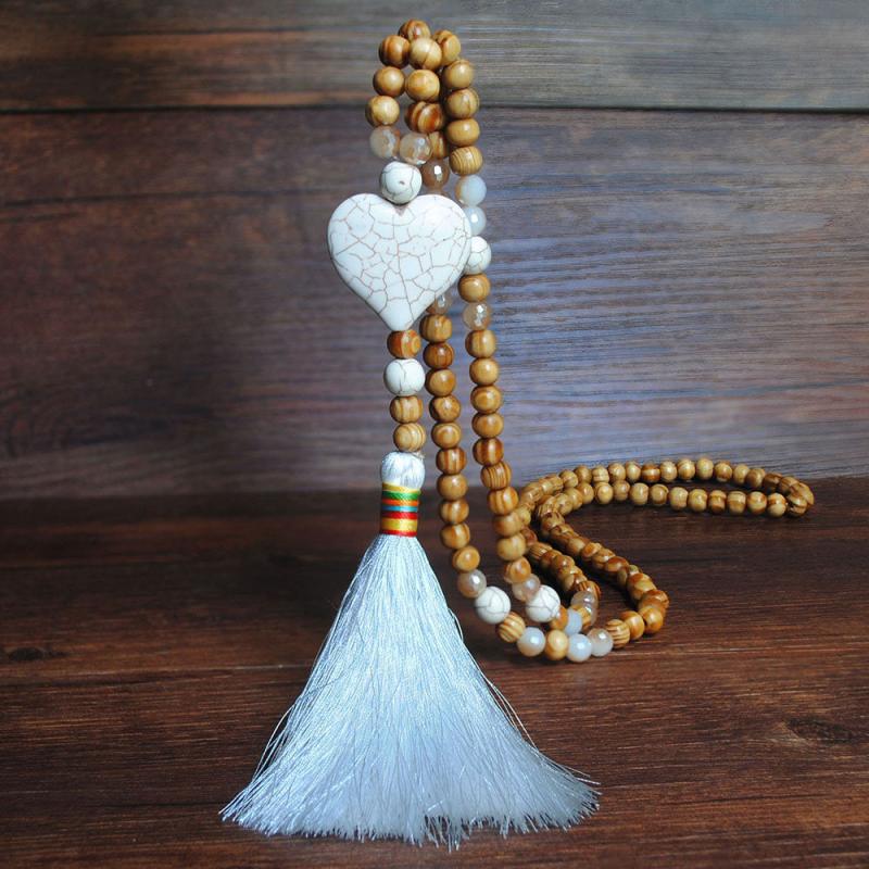 Peace Love Star Turquoise Beaded Long Necklace Women's Sweater Chain Jewelry