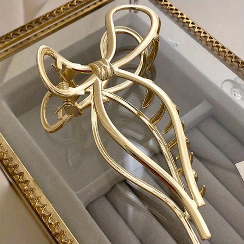 Silvery Bowknot Hair Claw Clip Strong Grip Hair Jaw Clip