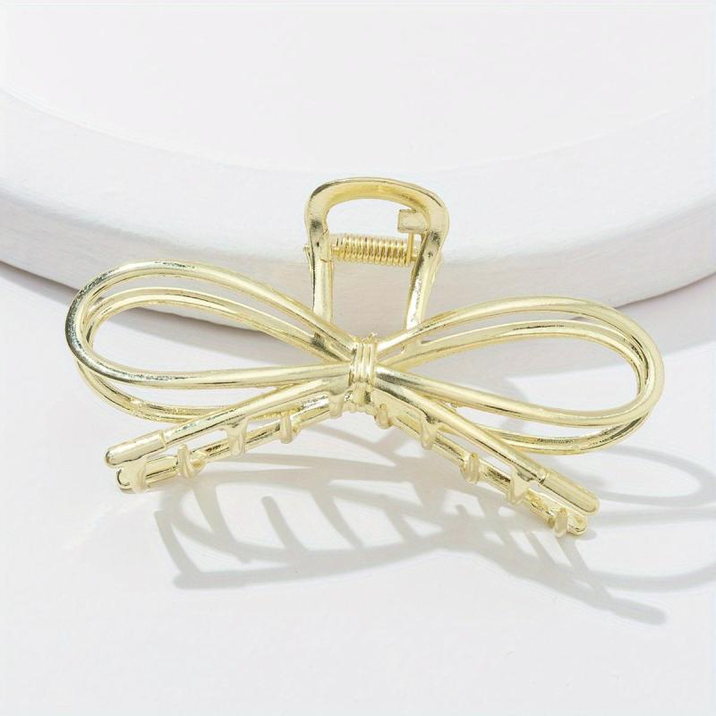 Silvery Bowknot Hair Claw Clip Strong Grip Hair Jaw Clip