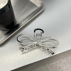 Silvery Bowknot Hair Claw Clip Strong Grip Hair Jaw Clip