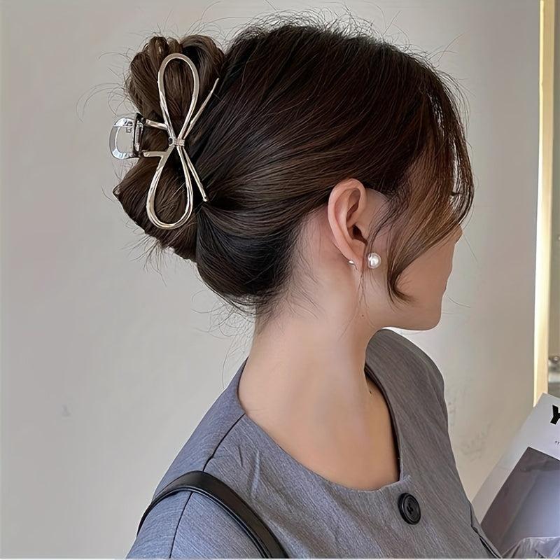 Silvery Bowknot Hair Claw Clip Strong Grip Hair Jaw Clip