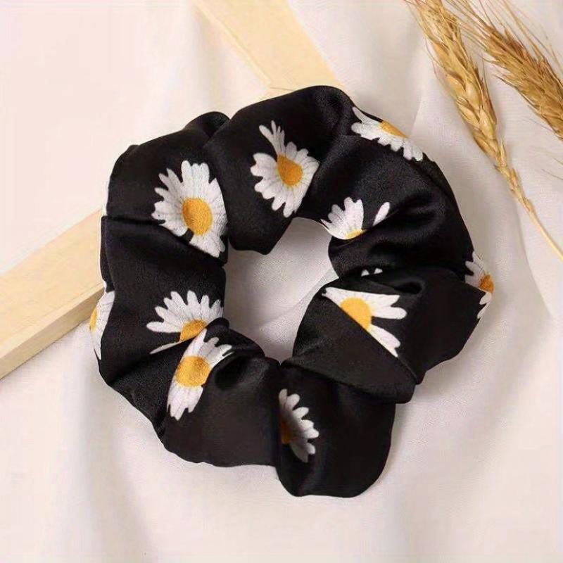 Satin Silky Large Scrunchie Hair Tie Small Daisy Pattern Head Rope