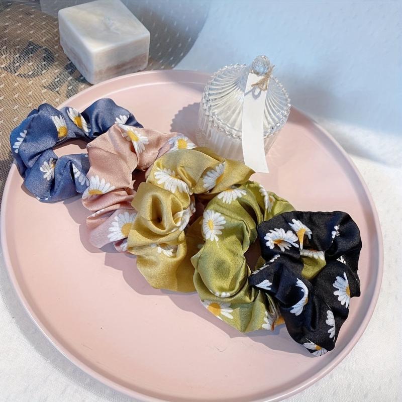 Satin Silky Large Scrunchie Hair Tie Small Daisy Pattern Head Rope