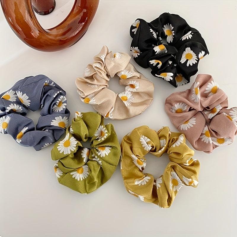 Satin Silky Large Scrunchie Hair Tie Small Daisy Pattern Head Rope