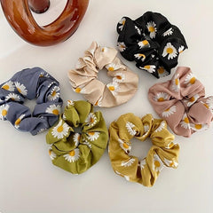 Satin Silky Large Scrunchie Hair Tie Small Daisy Pattern Head Rope