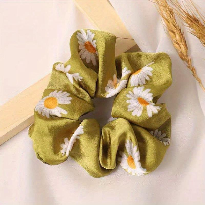 Satin Silky Large Scrunchie Hair Tie Small Daisy Pattern Head Rope