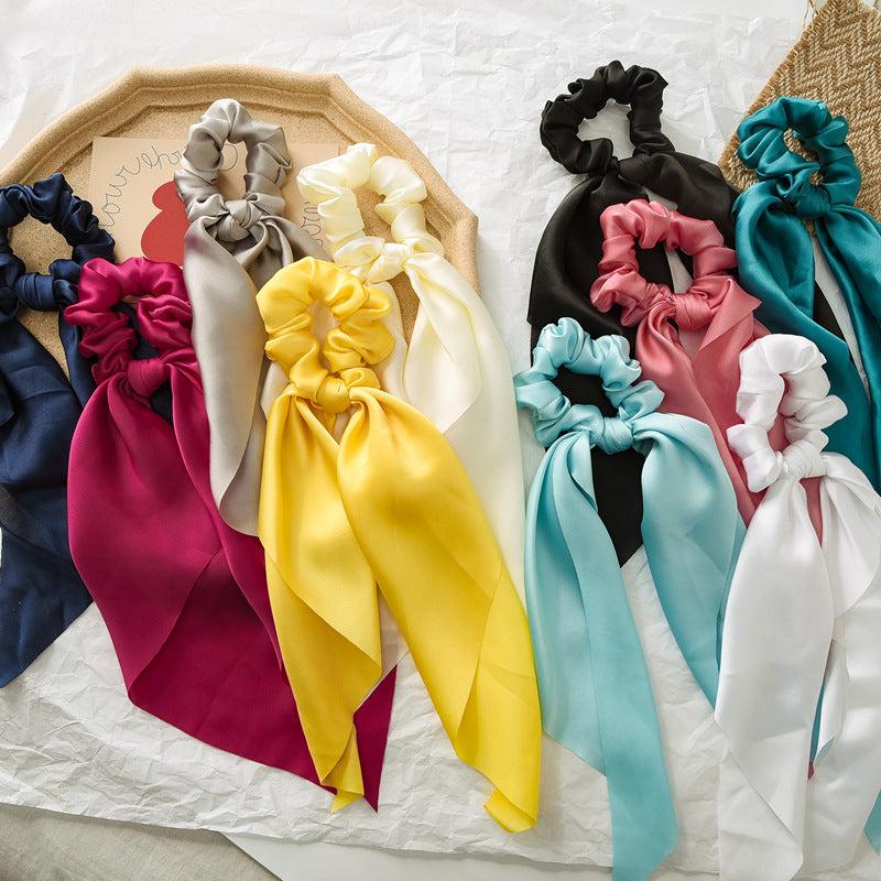 Solid Color Bow Hair Scarf Scrunchie for Women