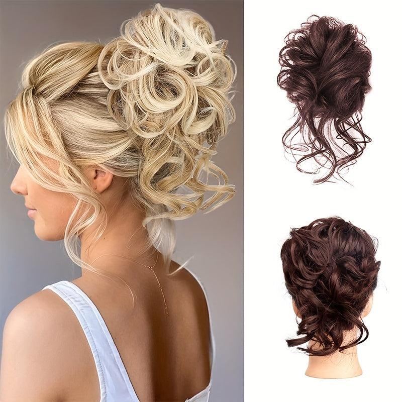 Curly Synthetic Messy Chignon Brown Donut Hair Bun